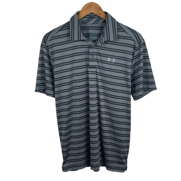 PO602 Mens Under Armour Loose Heat Gear Striped Performance Polo Shirt M - Picture 1 of 6